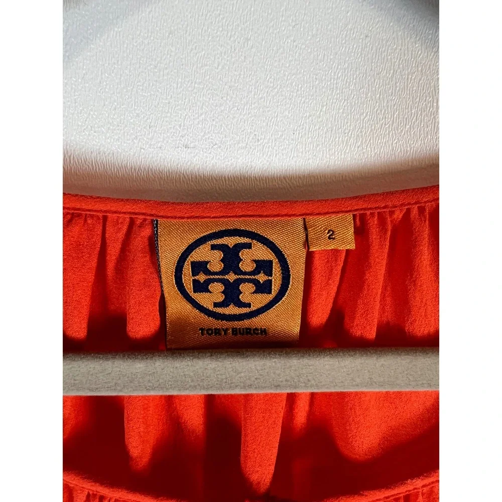 Tory Burch Orange 100% Silk Long Sleeve Blouse Top Style 11111168 Womens Size 2 - Picture 6 of 12